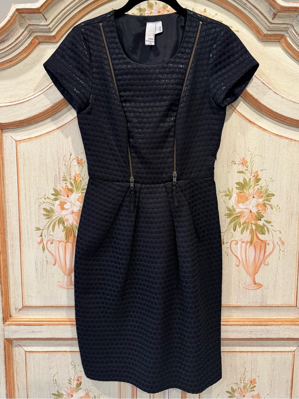 2B.Rych Black Textured Jacquard Double Zip Cocktail Dress Size 2